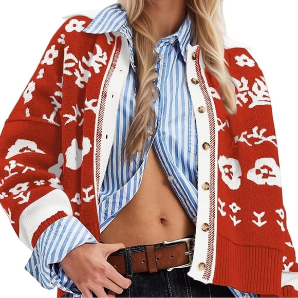Amazon Sweaters - Floral Orange-Red Women's Sweater